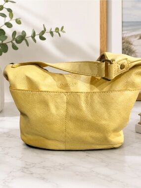 Soft Yellow Leather Shoulder hobo Bag